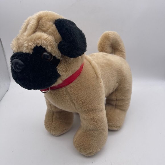 2013 Build A Bear Pug Tan Puppy Dog Pug 14” Stuffed Animal Plush Red Collar - Picture 1 of 10